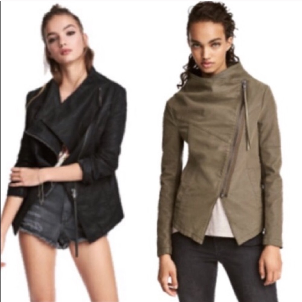 H&M Asymmetrical Black Moto Faux Leather Jacket XS
